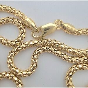 925 Italy Vermeil Gold Chain Necklace 20 Inch Sparkling Popcorn Style Clasp
